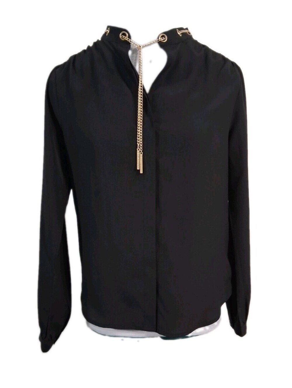 Michael Kors Chain Neckline Blouse, Black, Long Sleeve, P/S, EUC